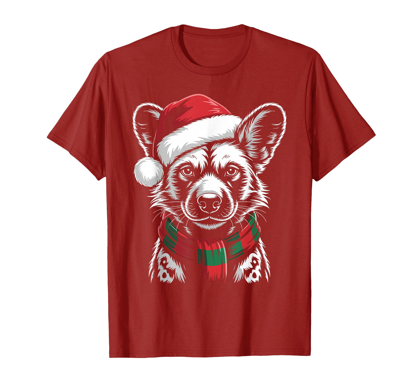 African Wild Dog Xmas Santa Hat Scarf Christmas Costume T-Shirt