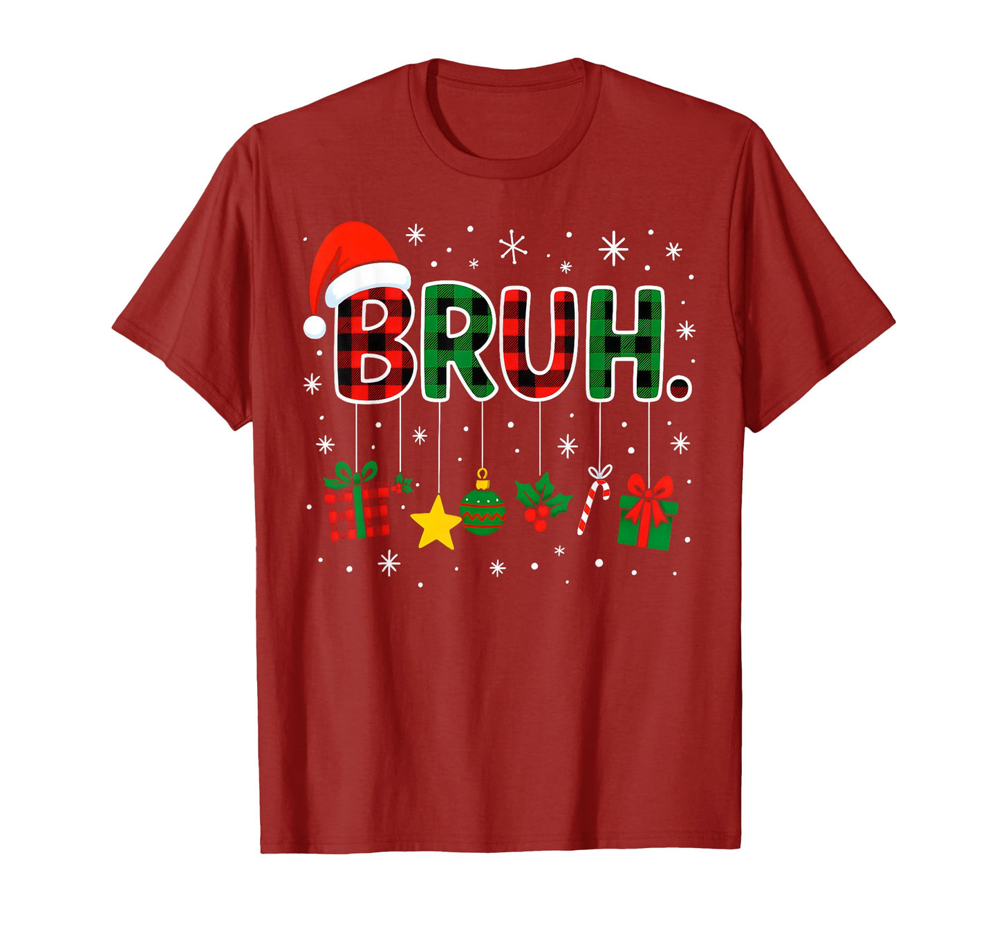 Funny Bruh Red Green Plaid Christmas Pajamas Teens Boys Kids T-Shirt