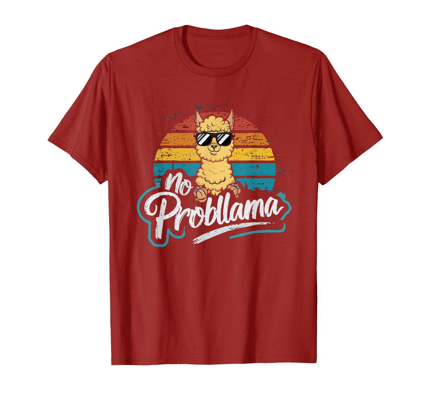 Funny Llama With Sunglasses No Probllama Cute Llama Vintage T-Shirt