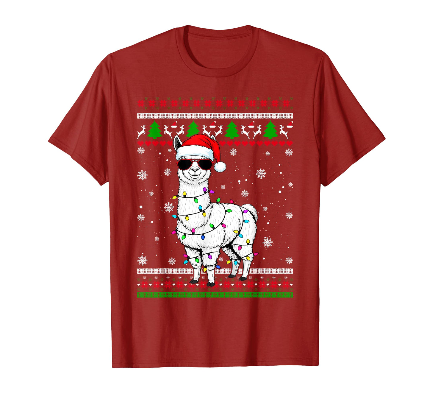Alpaca Santa Lights Christmas Funny Ugly Sweater T-Shirt