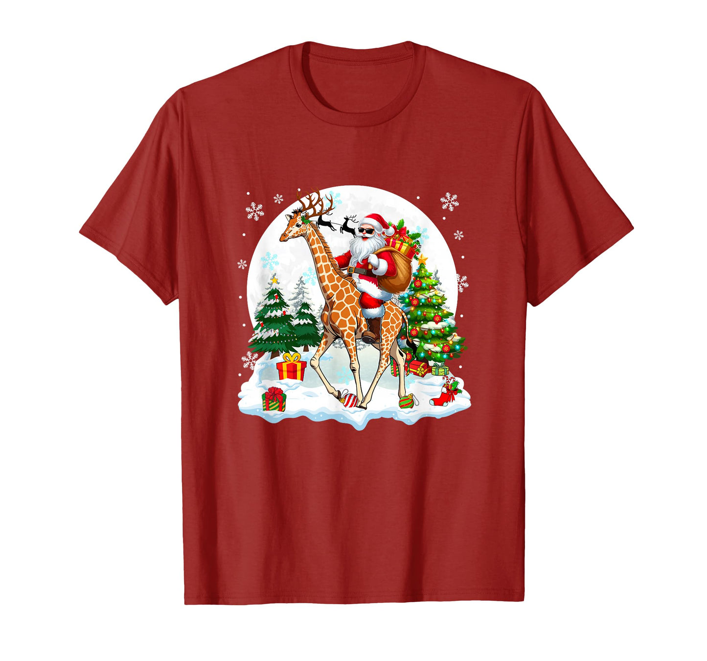 Santa Sunglasses Riding Giraffe Reindeer Christmas Snowman T-Shirt