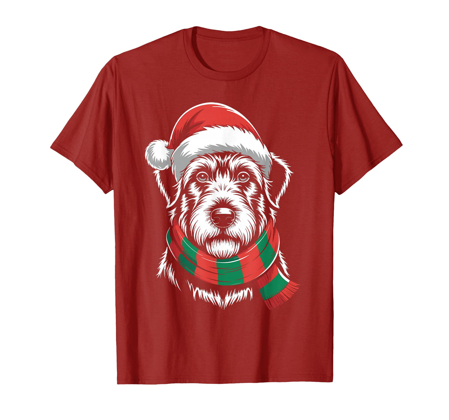 Irish Wolfhound Dog Xmas Santa Hat Scarf Christmas Costume T-Shirt