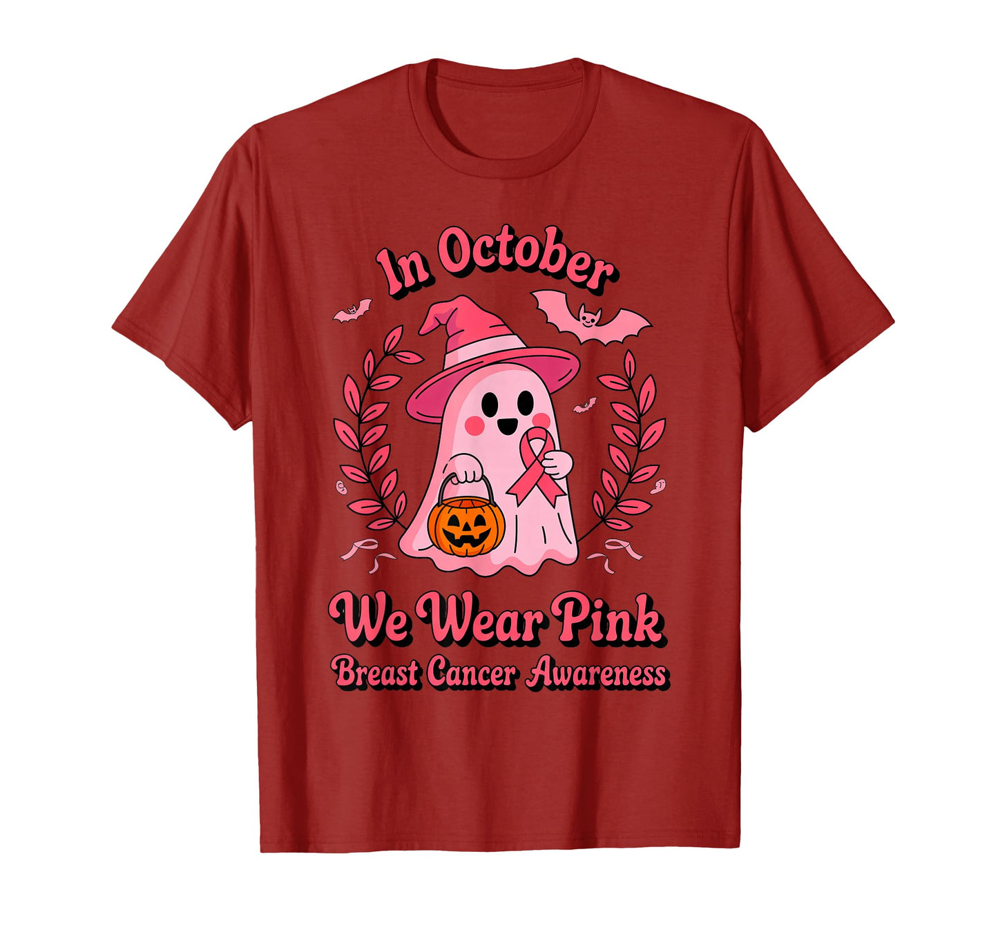 Breast Cancer Survivor in October We Wear Pink Ghost Pumpkin T-Shirt