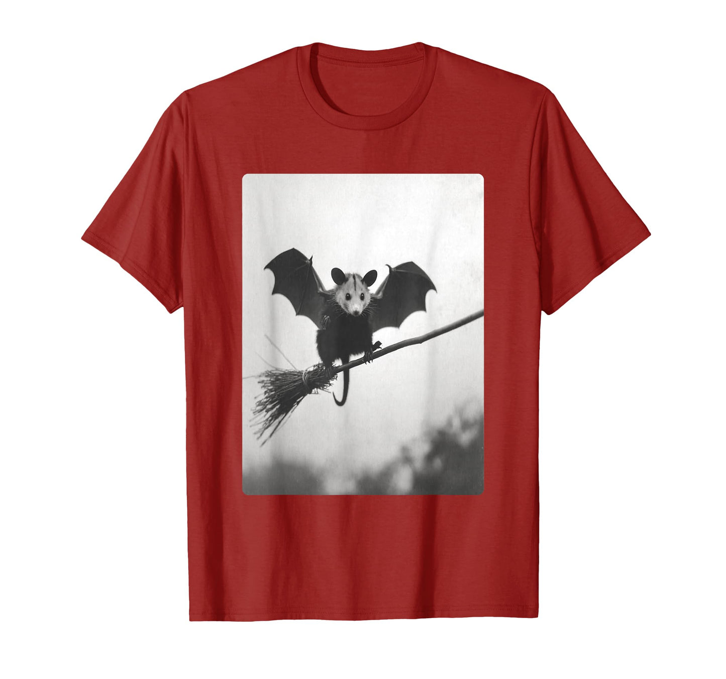 Gothic Opossum Witch Broom Bat Wings Spooky Halloween Animal T-Shirt