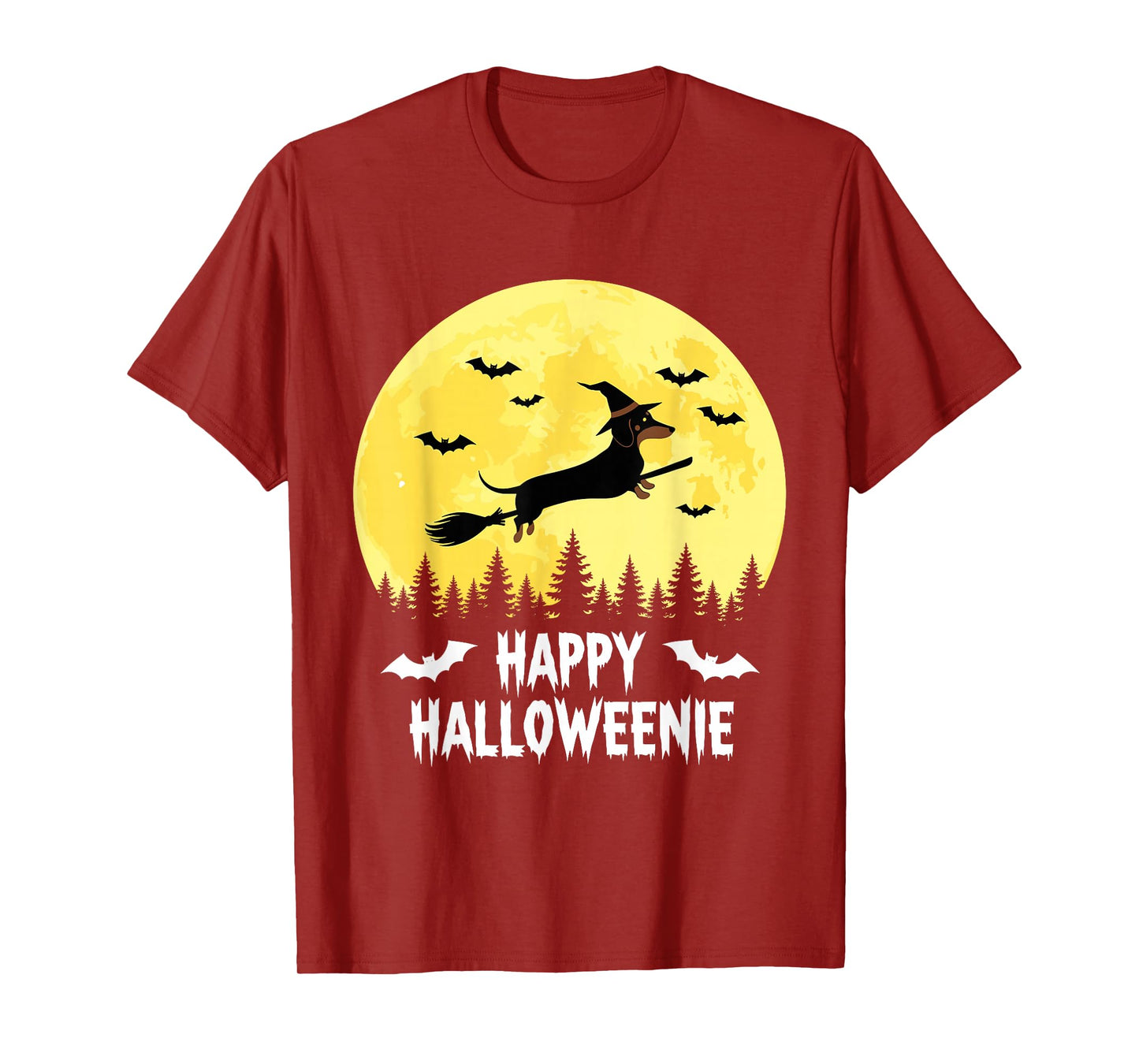 Happy Halloweenie Funny Halloween Dachshund Flying Witch T-Shirt