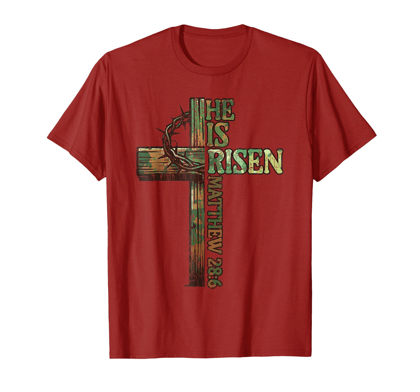 Vintage Camo Cross He Is Risen Jesus Christian Religious T-Shirt