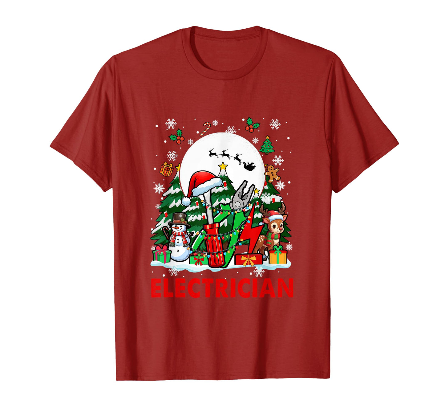 Electrician Job Tools Santa Snowmen Reindeer Christmas Trees T-Shirt