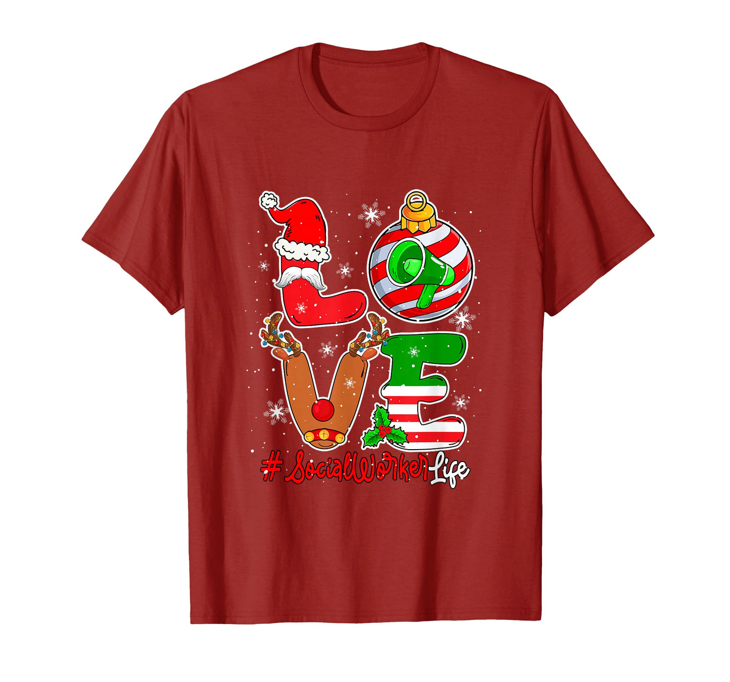 Love Social Worker Christmas Santa Reindeer Costume Job Team T-Shirt