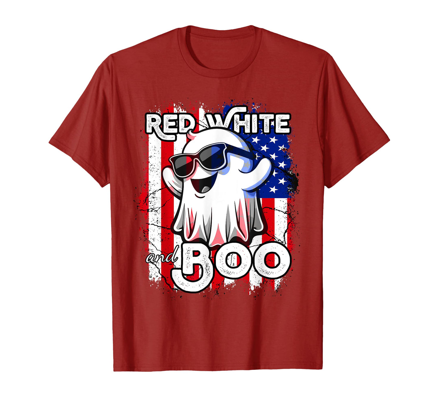 Red White and Boo Ghost Patriotic American Halloween T-Shirt