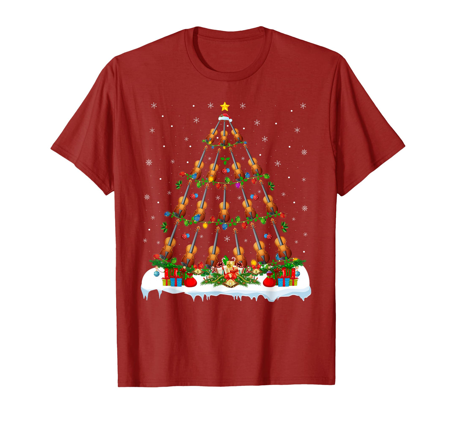 Violin Christmas Tree Lights Violin Music Lover Musical Xmas T-Shirt