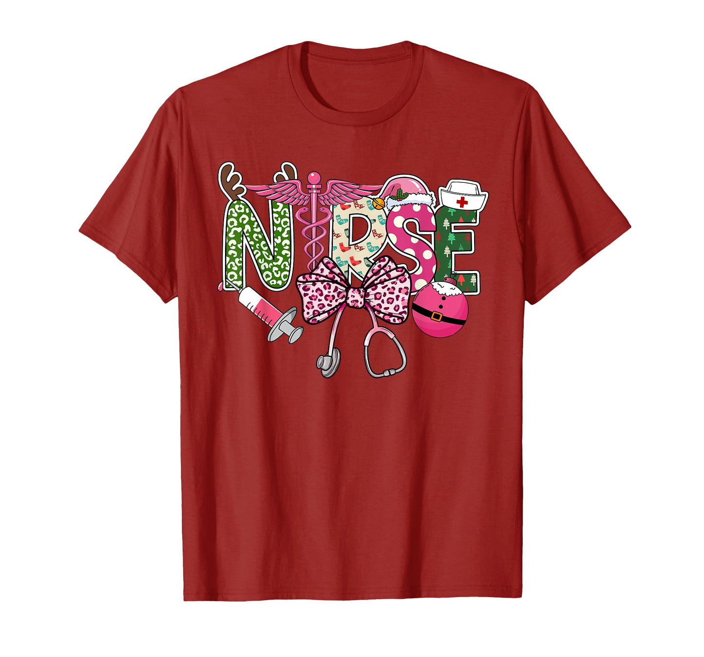 Coquette Nurse Christmas Retro Bow Women Mom Girl T-Shirt