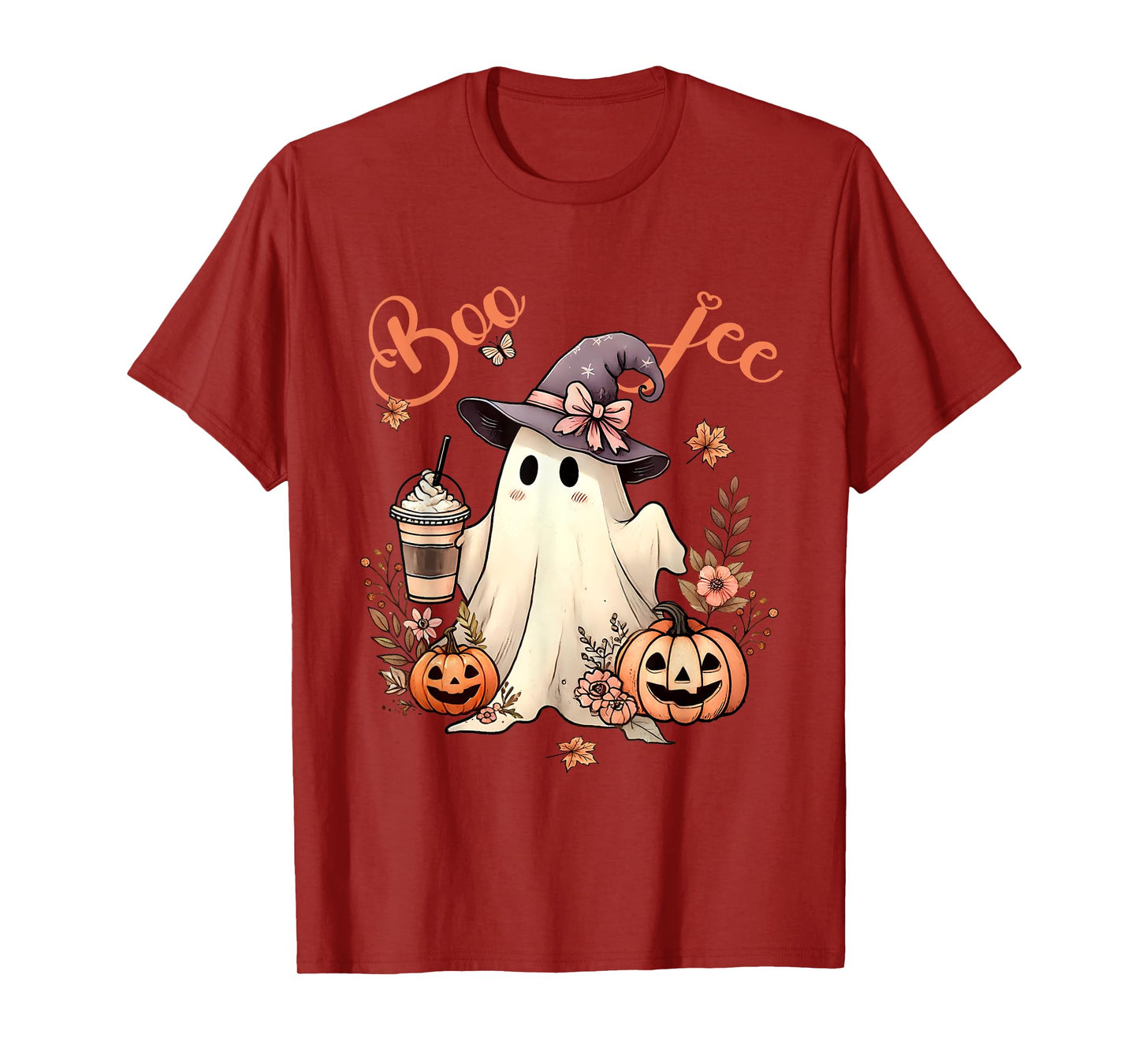Boo Jee Ghost Drinking Coffee Coquette Bow Halloween Women T-Shirt