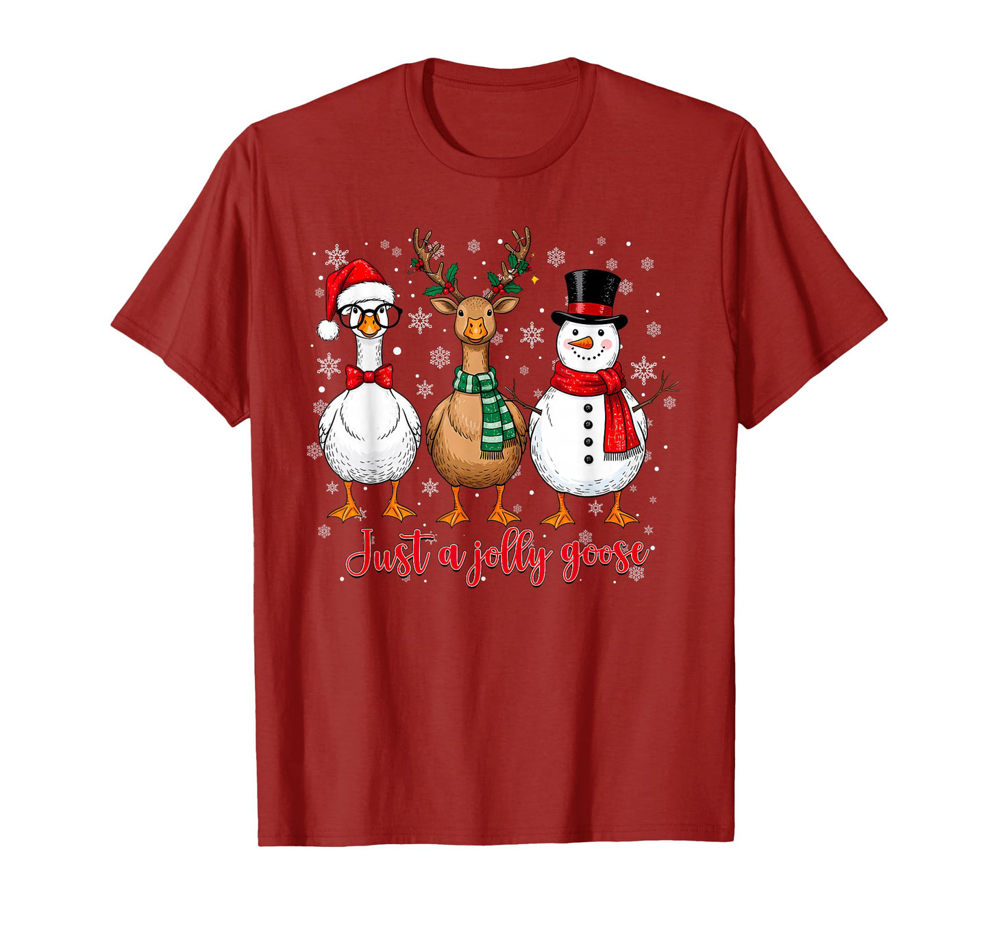 Just A Jolly Goose Merry Goosemas Christmas Santa Reindeer T-Shirt