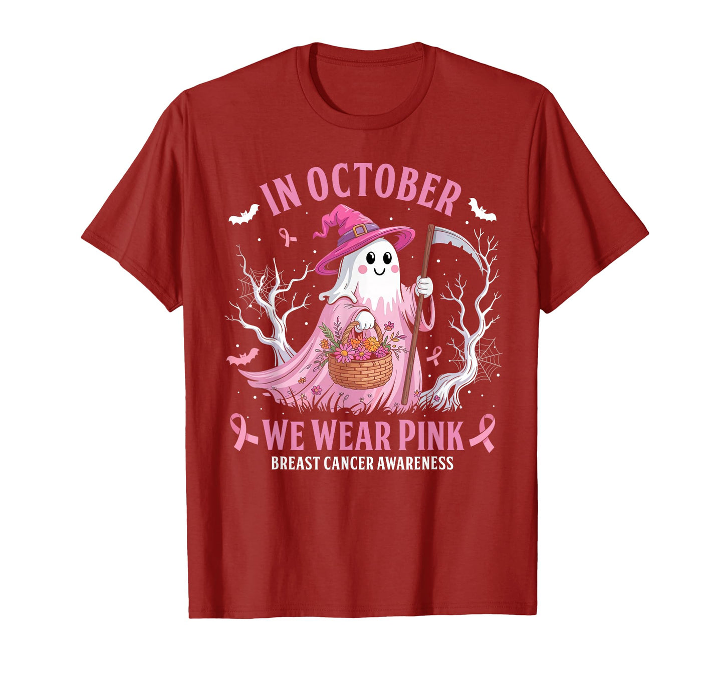 Breast Cancer Women Halloween in October We Wear Pink Witch T-Shirt