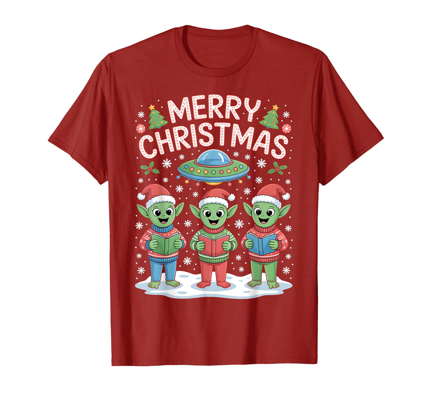 Funny Alien Trio Merry Ugly Christmas Santa Hat Gifts Xmas T-Shirt