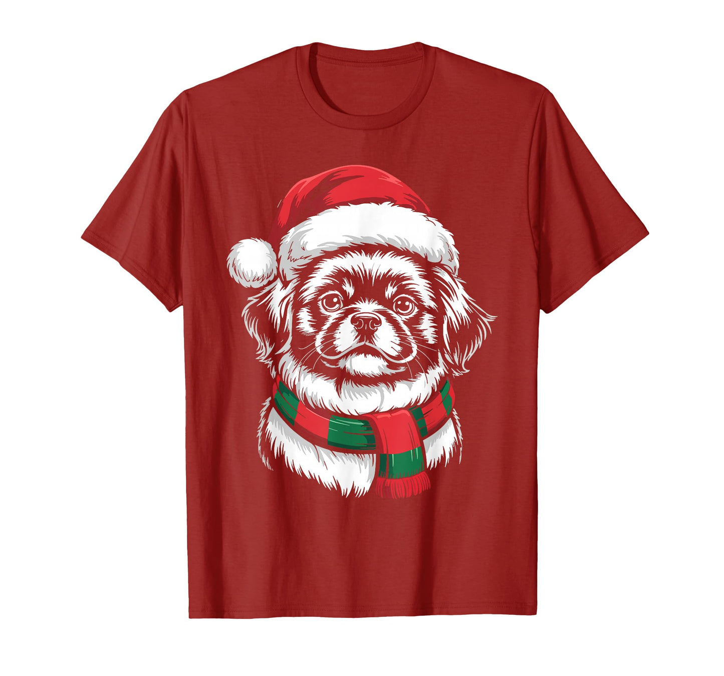 Pekingese Dog Xmas Santa Hat Scarf Christmas Costume T-Shirt