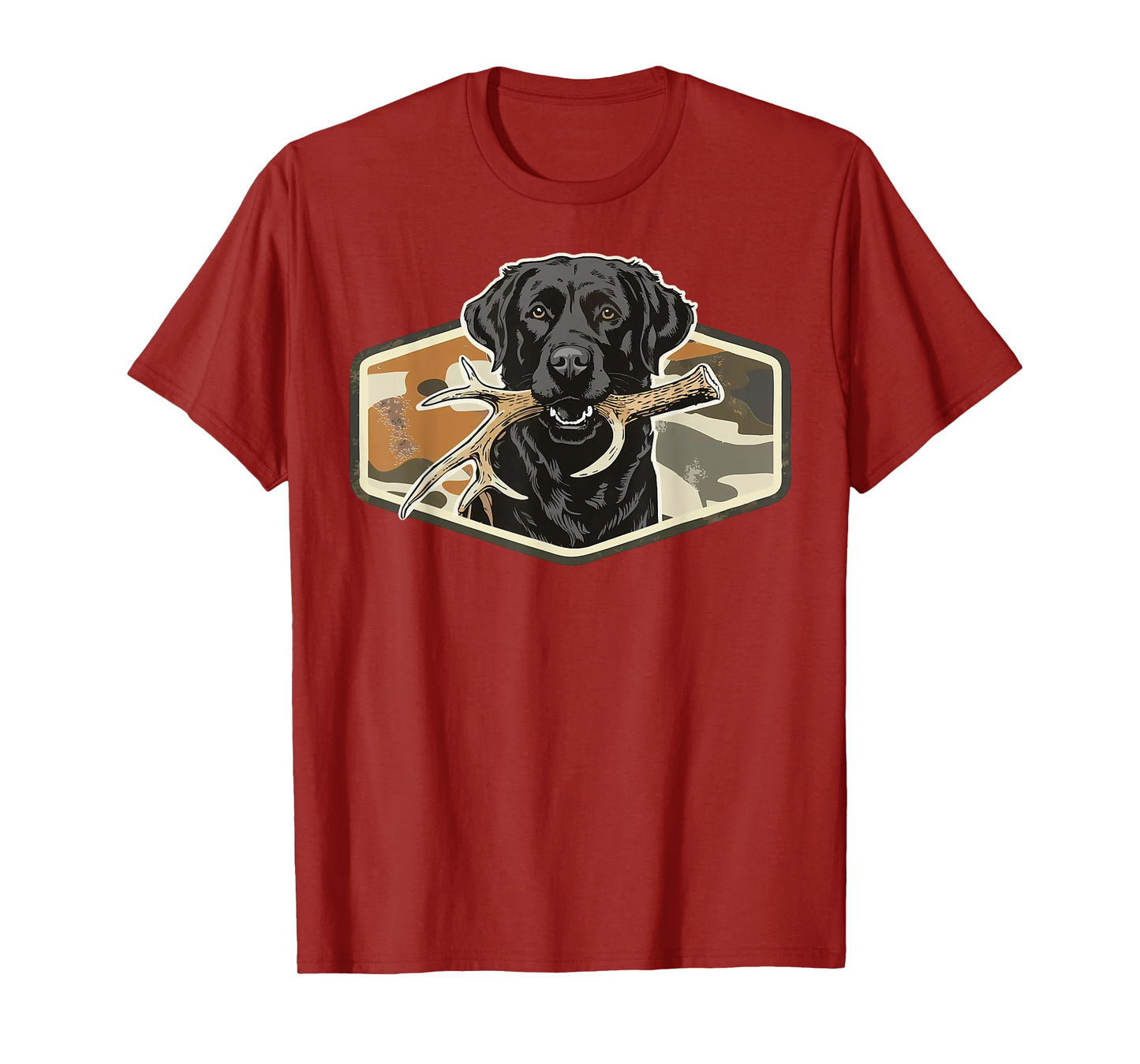 Dog Black Lab with Deer Antler Camouflage Hunting Season T-Shirt