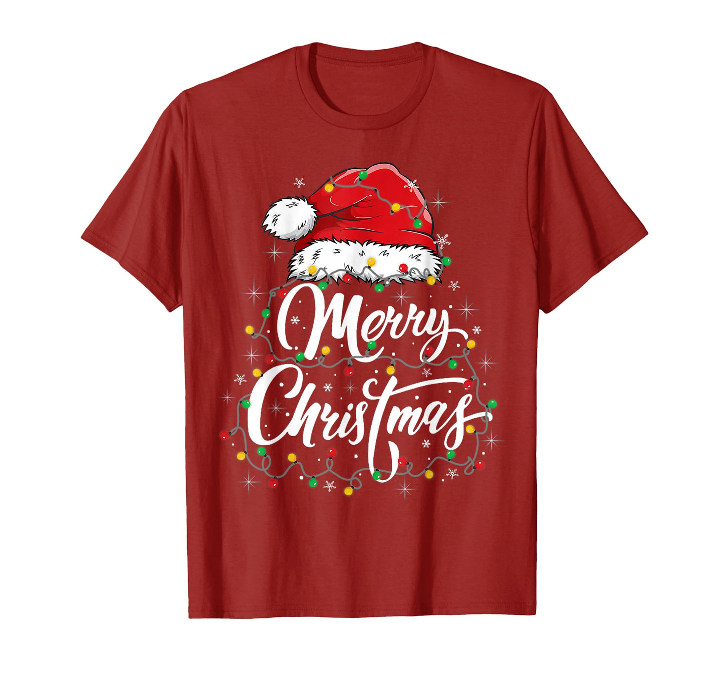 Merry Christmas Lights Santa Hat Xmas Family Matching Pajama T-Shirt