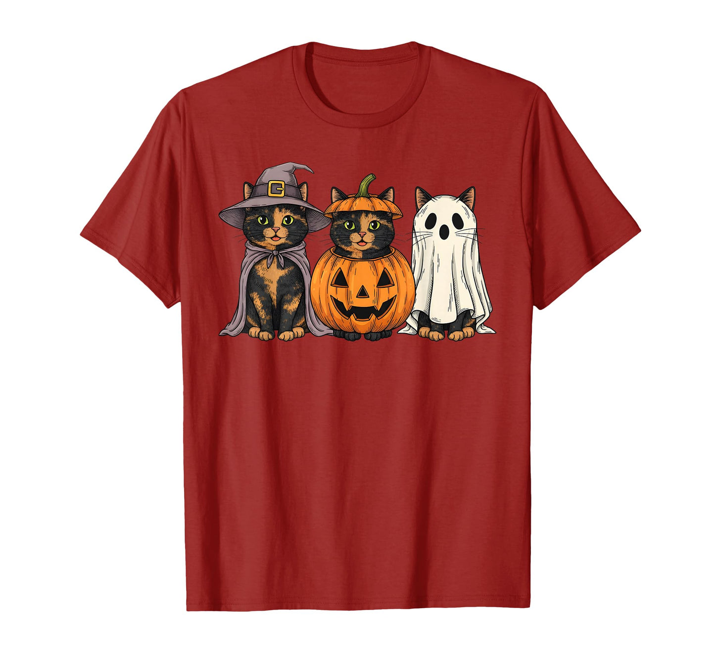 Spooky Ghost Tortoiseshell Cat Lover Pumpkin Halloween T-Shirt