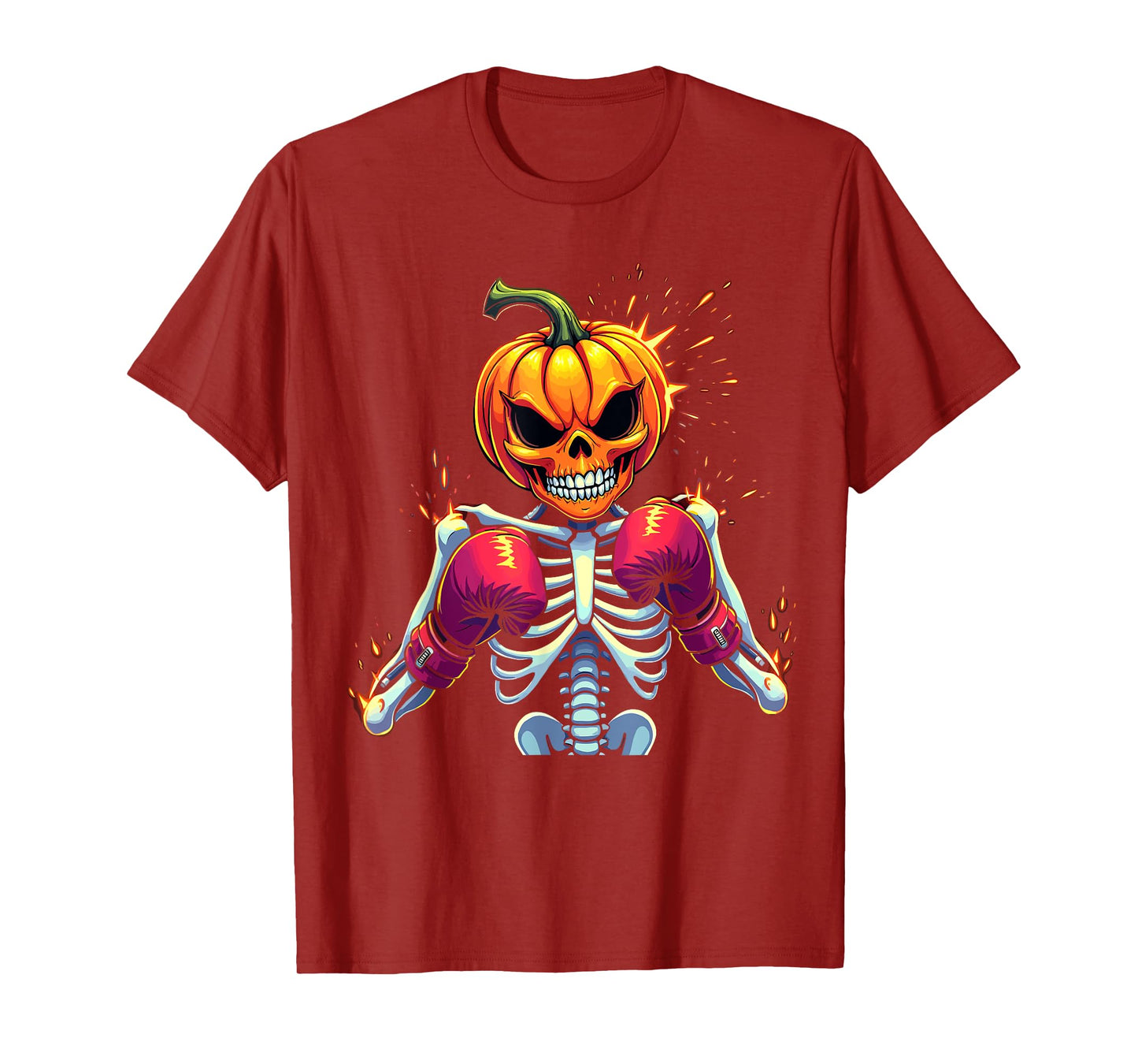 Pumpkin Head Skeleton Boxing Halloween Spooky Fighter T-Shirt