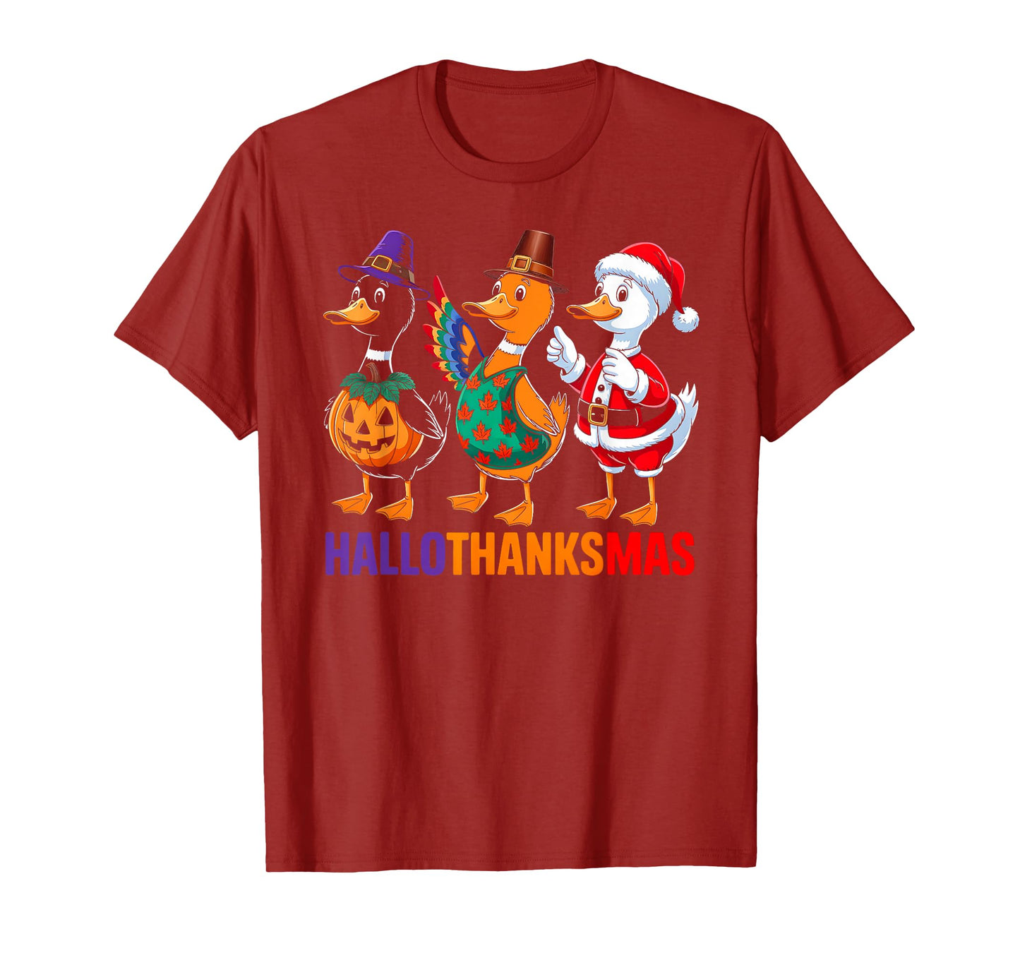 Happy Hallothanksmas Duck Lover Halloween Merry Christmas T-Shirt