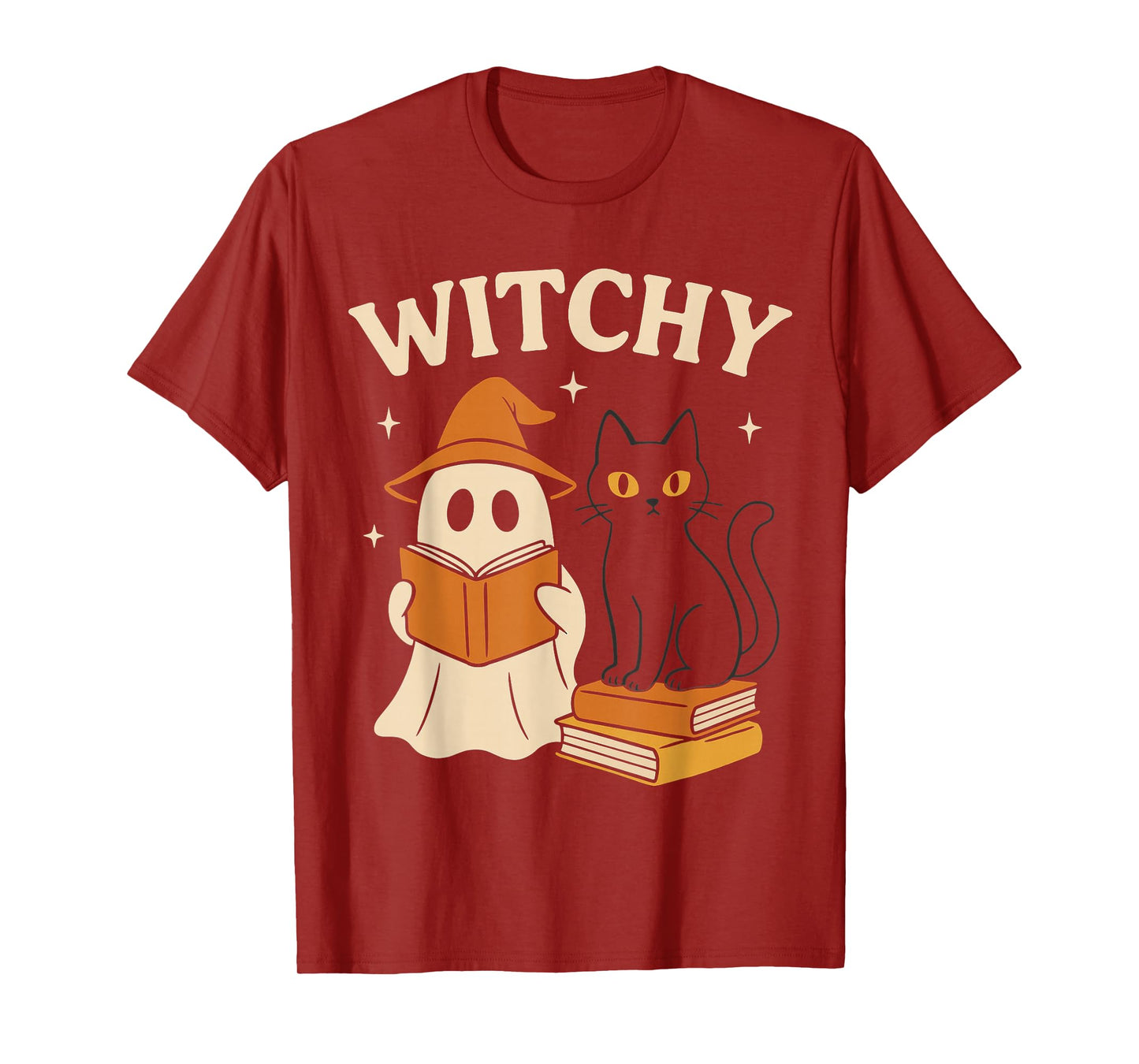 Witchy Ghost & Cat Lady Reading Book Lover Autumn Fall Women T-Shirt