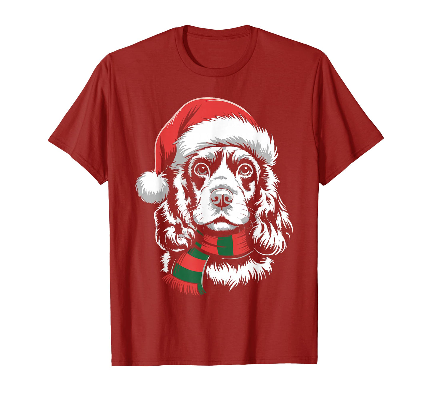 Cocker Spaniel Dog Xmas Santa Hat Scarf Christmas Costume T-Shirt