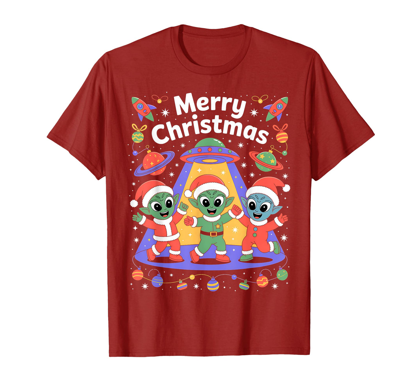 Funny Alien Trio Merry Ugly Christmas Santa Hat Gifts Xmas T-Shirt
