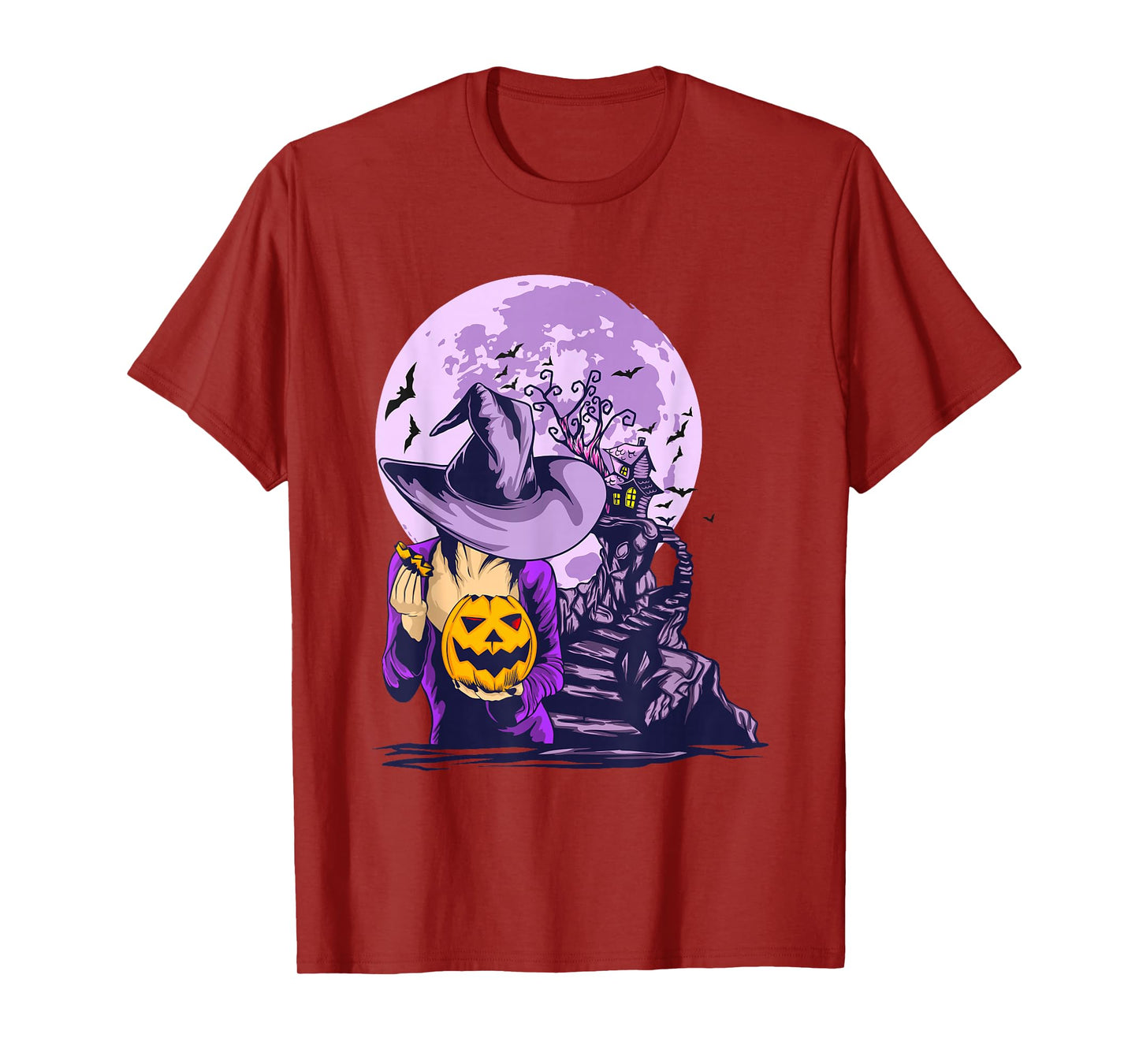 Spooky Witch Pumpkin Haunted House Full Moon Halloween T-Shirt