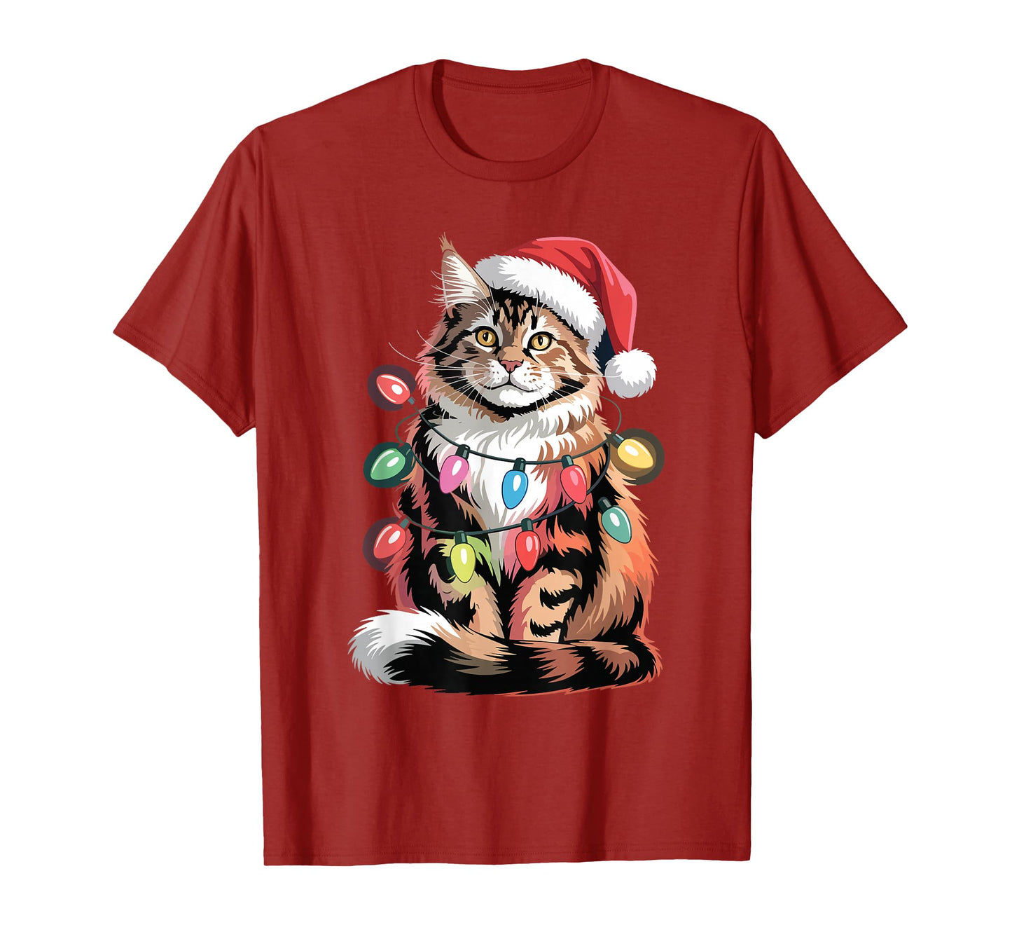 Maine Coon Santa Hat Christmas Lights Xmas Tree Men Women T-Shirt