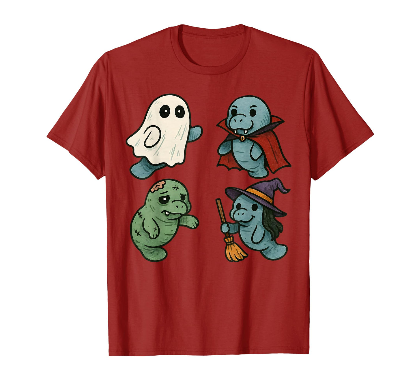 Manatee Spooky Witch Boo Zombie Cute Halloween Boys Girls T-Shirt
