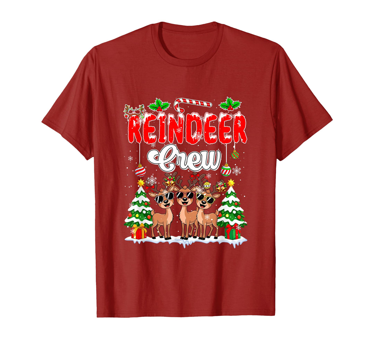 Reindeer Crew Three Cute Reindeer Sunglasses Christmas Snow T-Shirt
