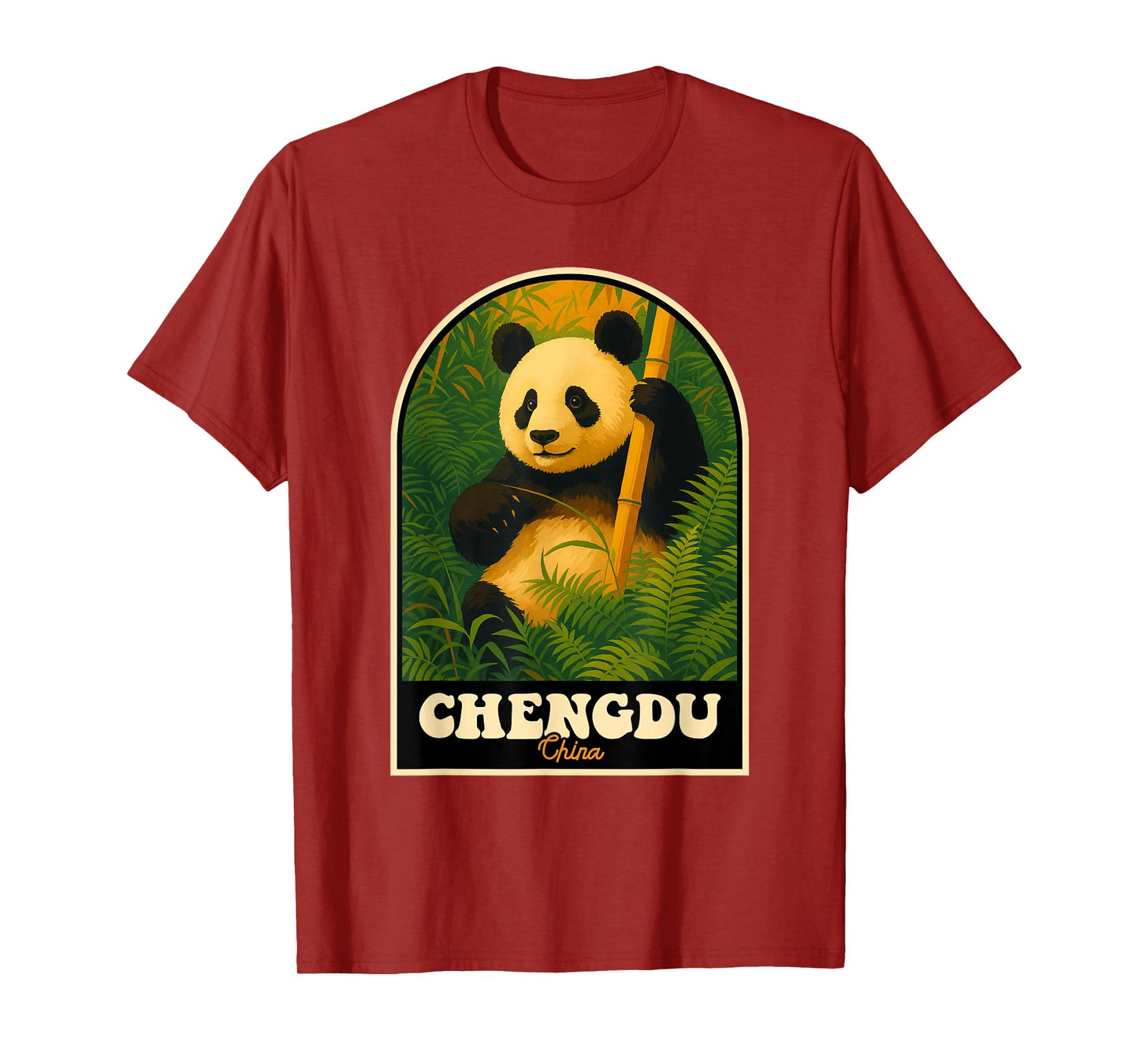 Chengdu China Vintage Panda Bamboo Forest Art T-Shirt