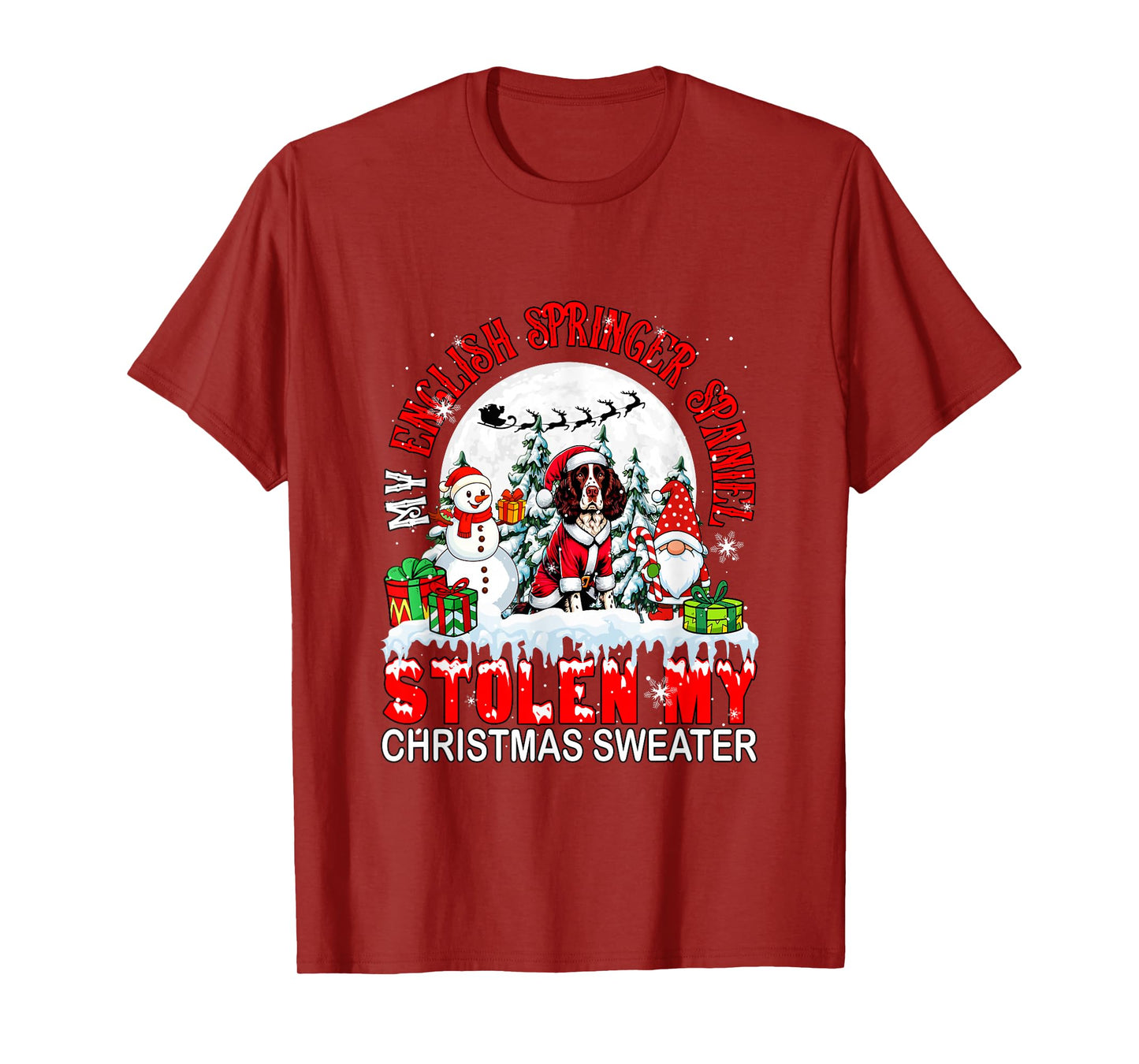 English Springer Spaniel Stolen Christmas Sweater Santa Dog T-Shirt
