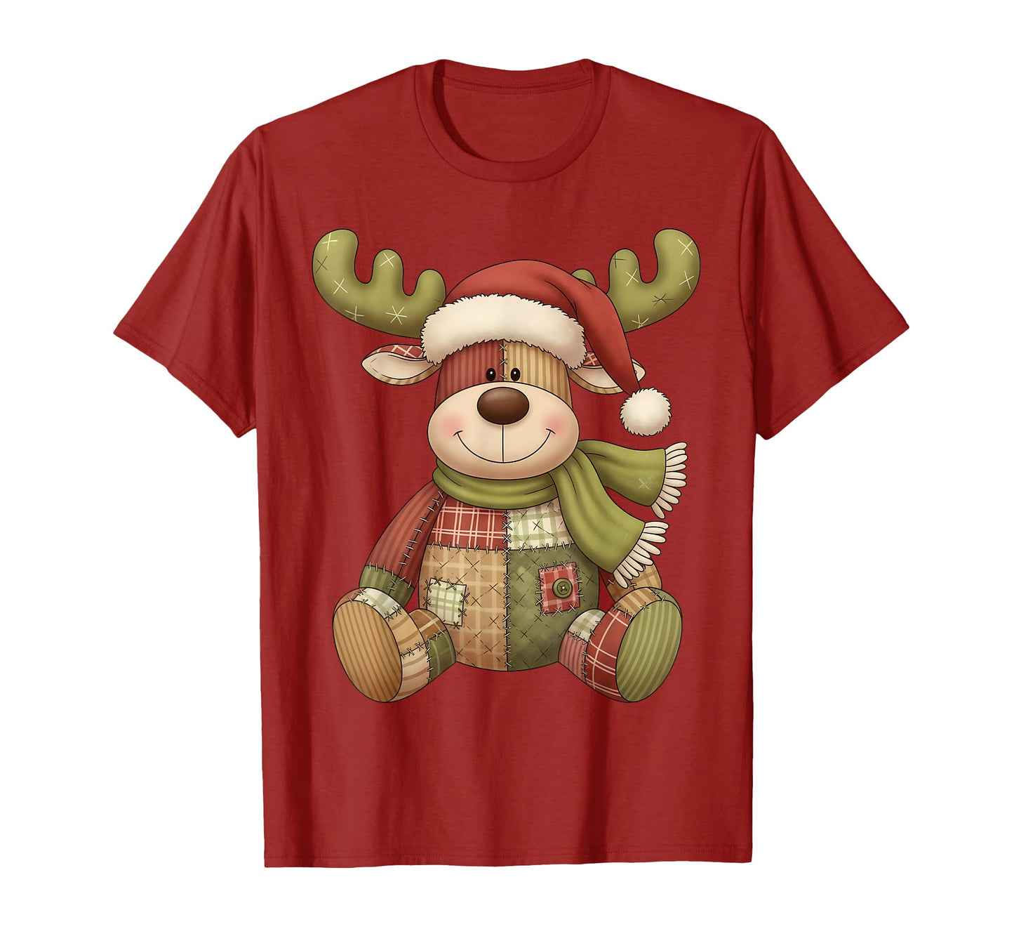 Christmas Retro Patchwork Reindeer Men Women Pajama T-Shirt