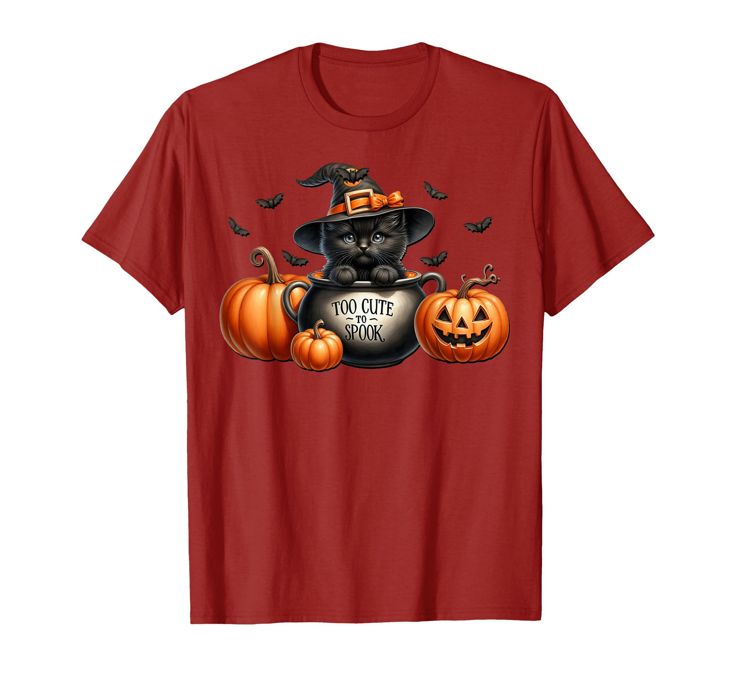 Too Cute to Spook Witch Cat Graphic Halloween Cute Kitten T-Shirt