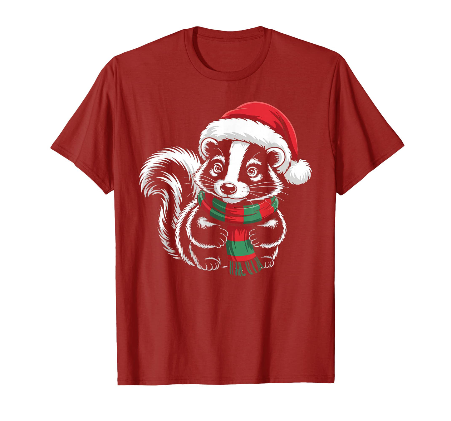 Skunk Xmas Santa Hat Scarf Christmas Costume T-Shirt