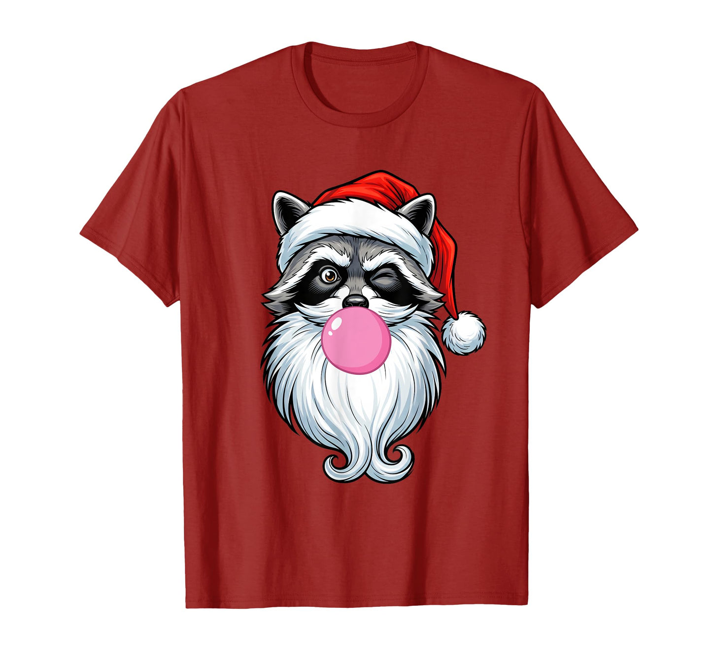 Winking Raccoon Santa with Bubble Gum Funny Santa Christmas T-Shirt