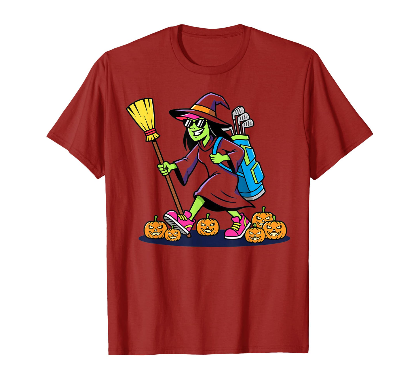 Halloween Witch Golf Pumpkins Funny Spooky Cartoon T-Shirt