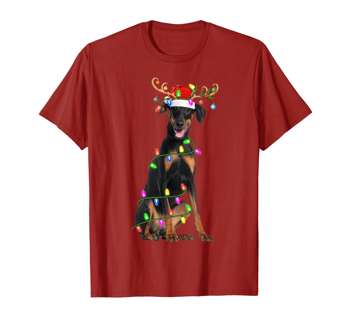 Doberman Pinscher Dog Christmas Lights Santa Pet Dog Xmas T-Shirt