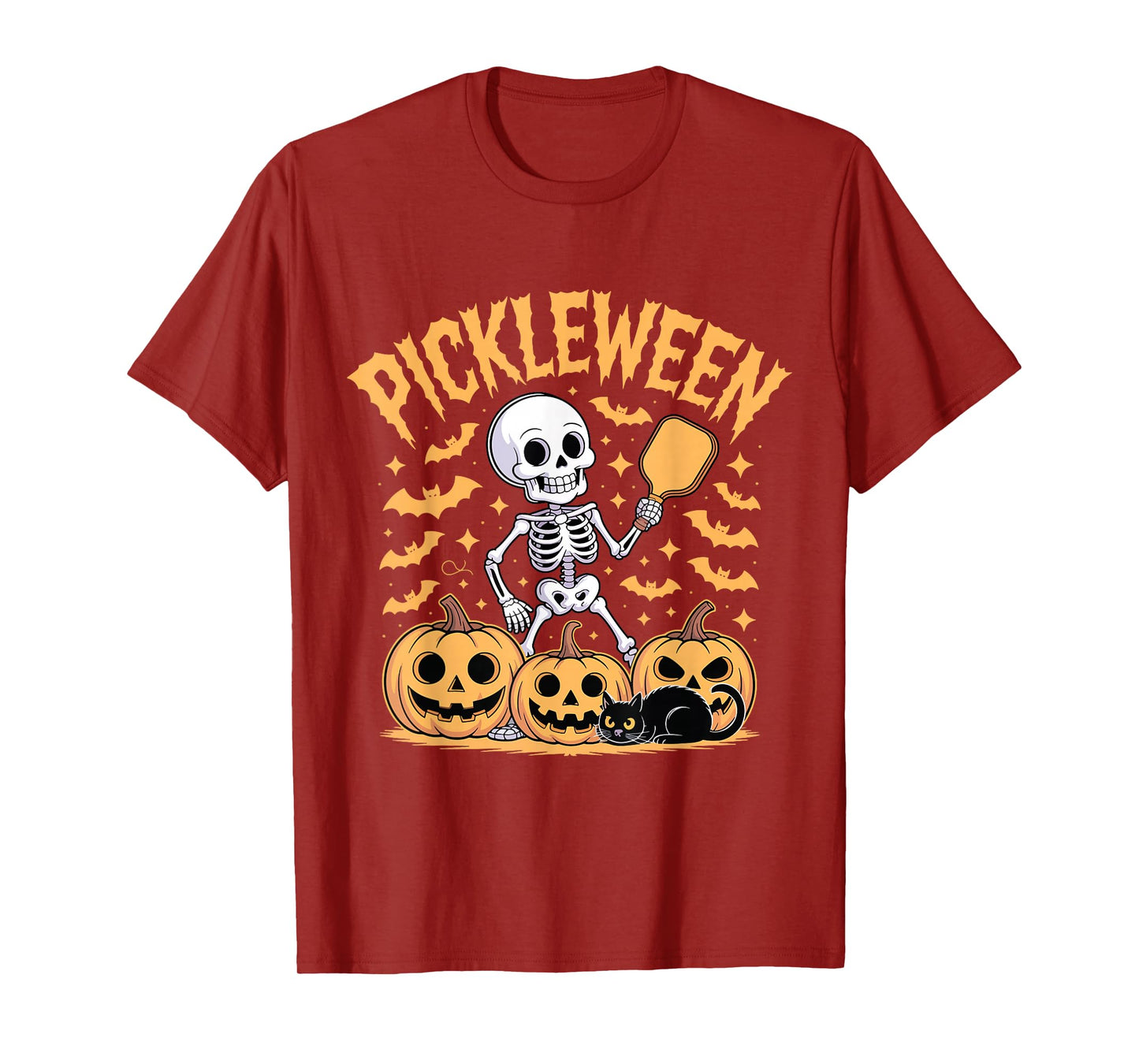 Pickleween Pickleball Player Funny Halloween Skeleton T-Shirt