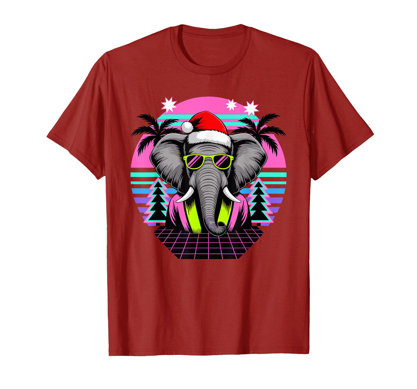 Christmas Synthwave Elephant Sunglasses Elephants T-Shirt