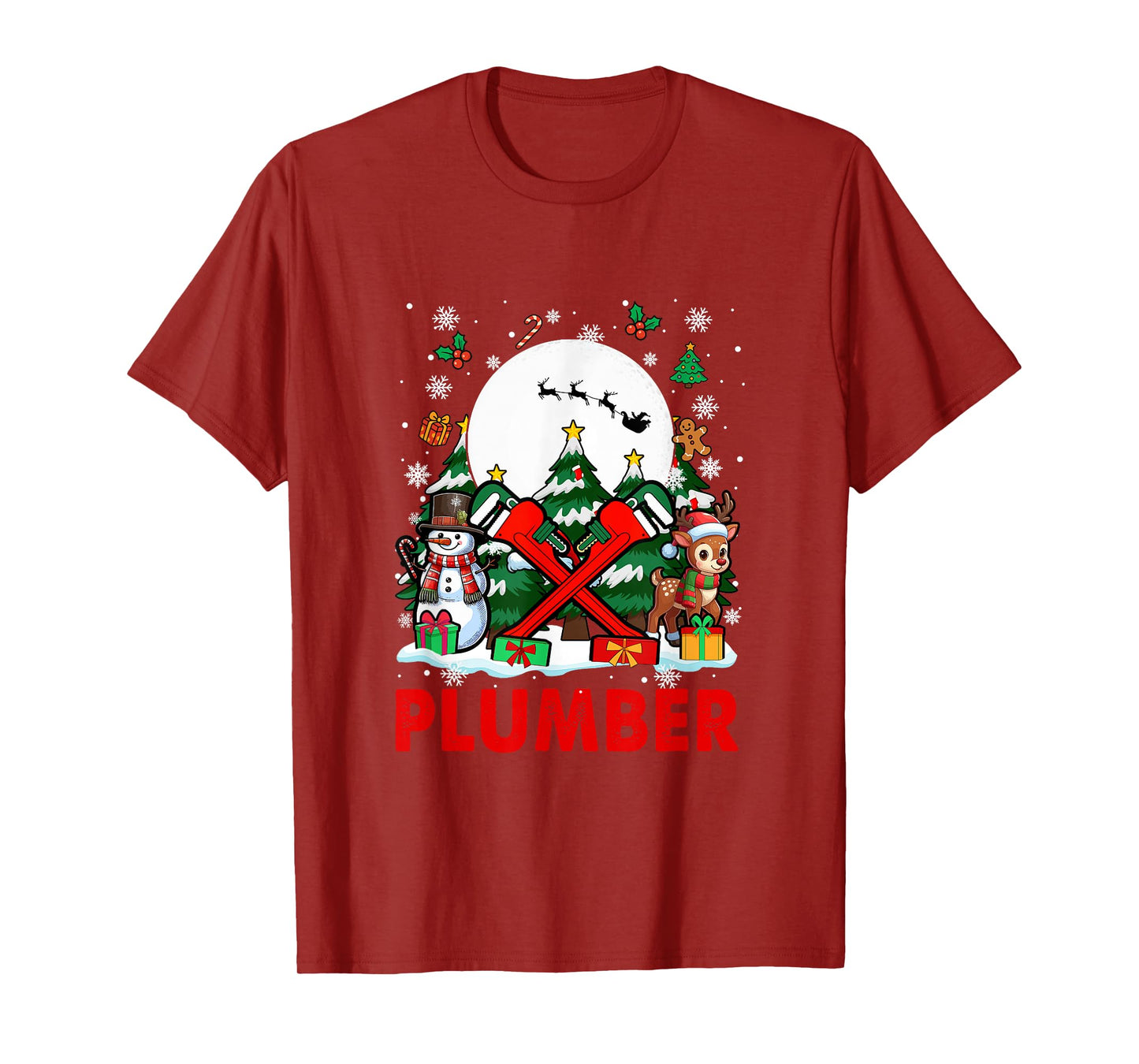 Plumber Job Tools Santa Snowmen Reindeer Christmas Trees T-Shirt