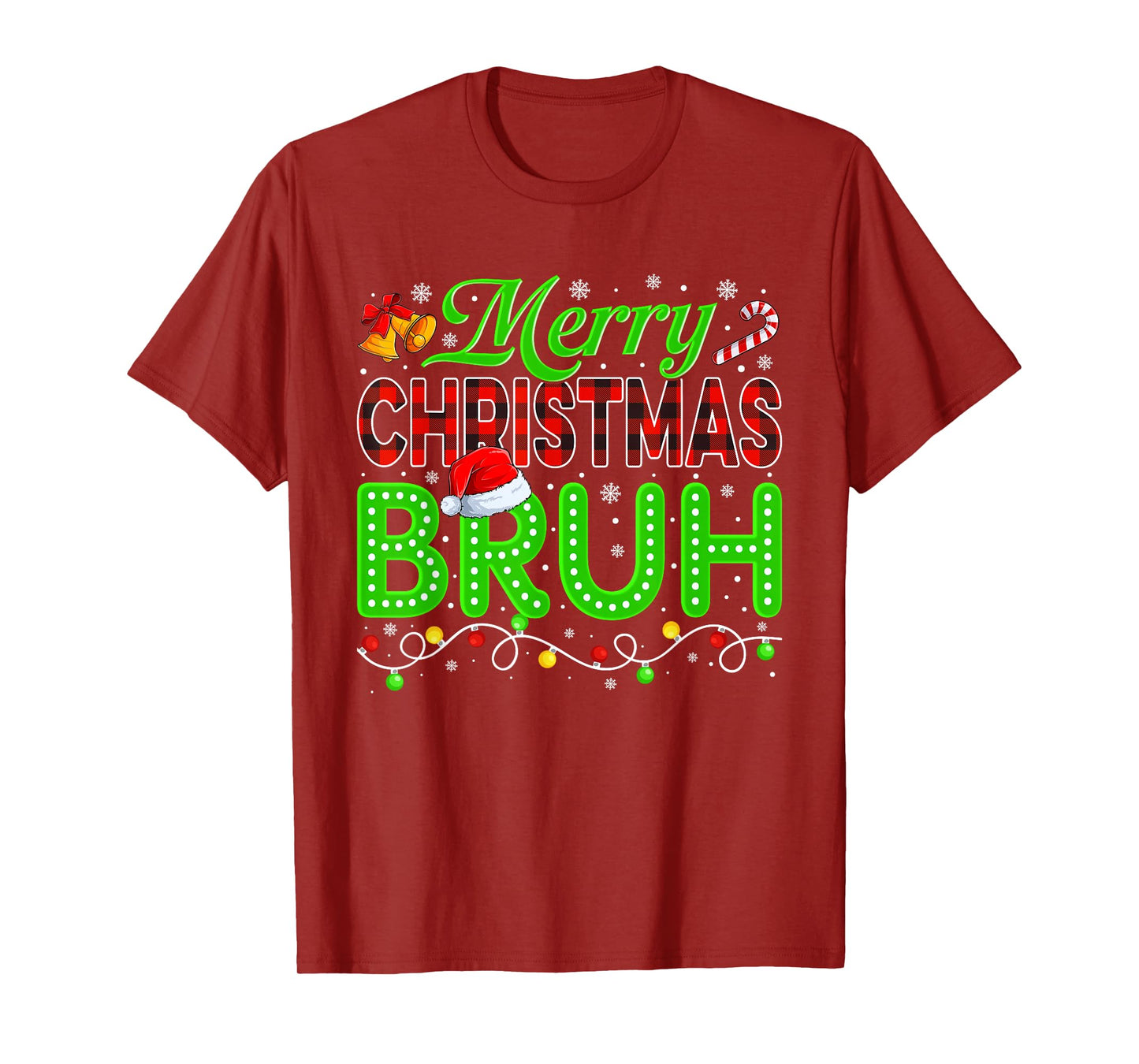 Merry Christmas Bruh Red Plaid Xmas Lights Matching Family T-Shirt