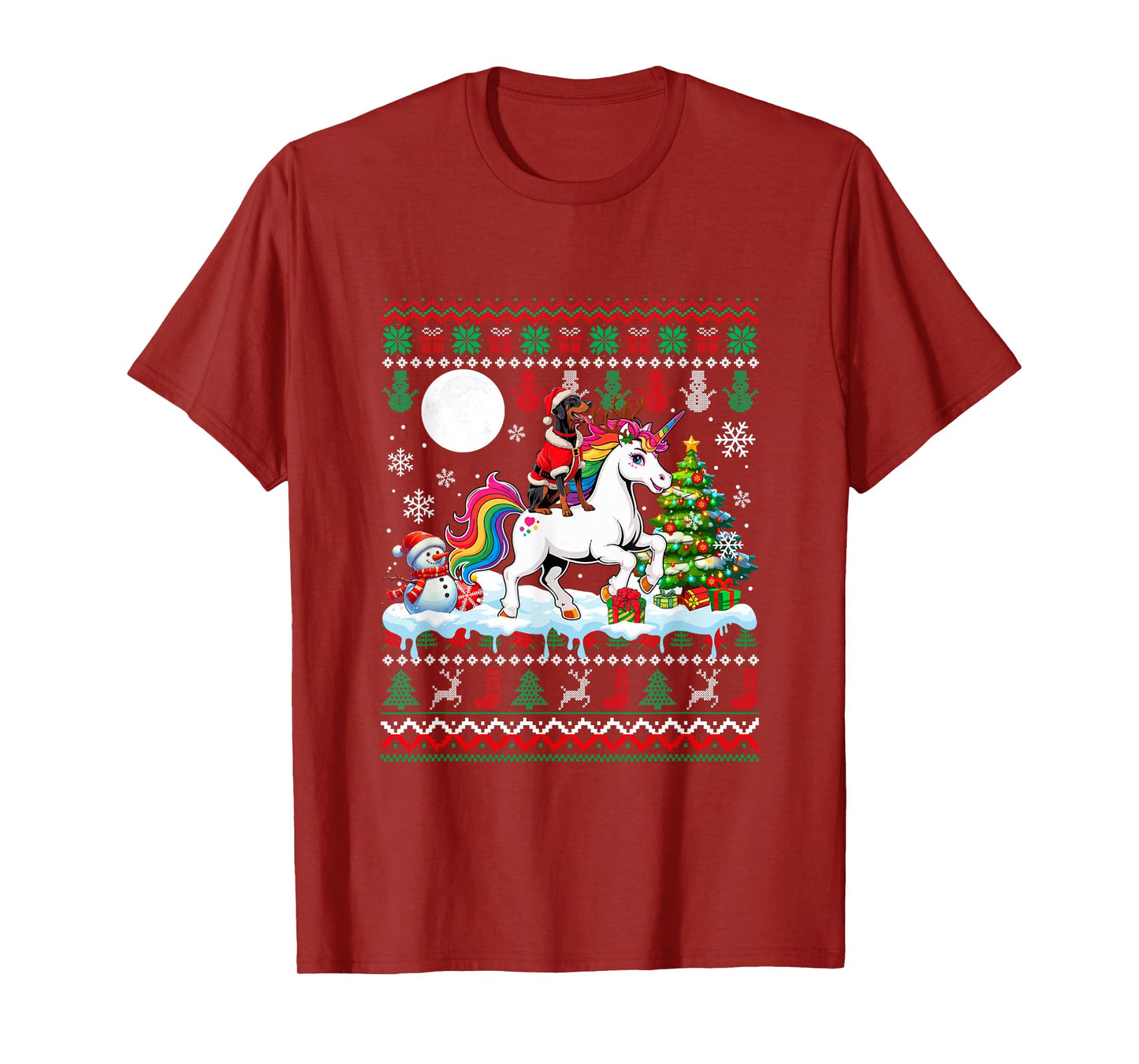 Santa Dobermann Riding Unicorn Sweater Christmas Owner Kids T-Shirt