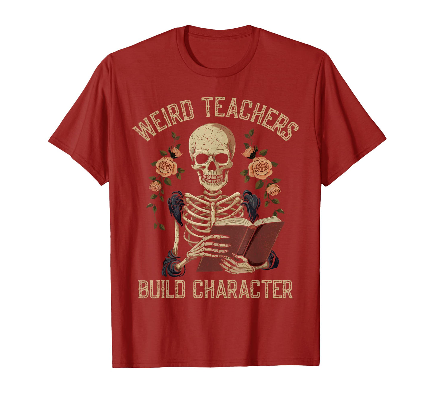 Weird Teachers Build Character Skeleton Book Halloween Women T-Shirt