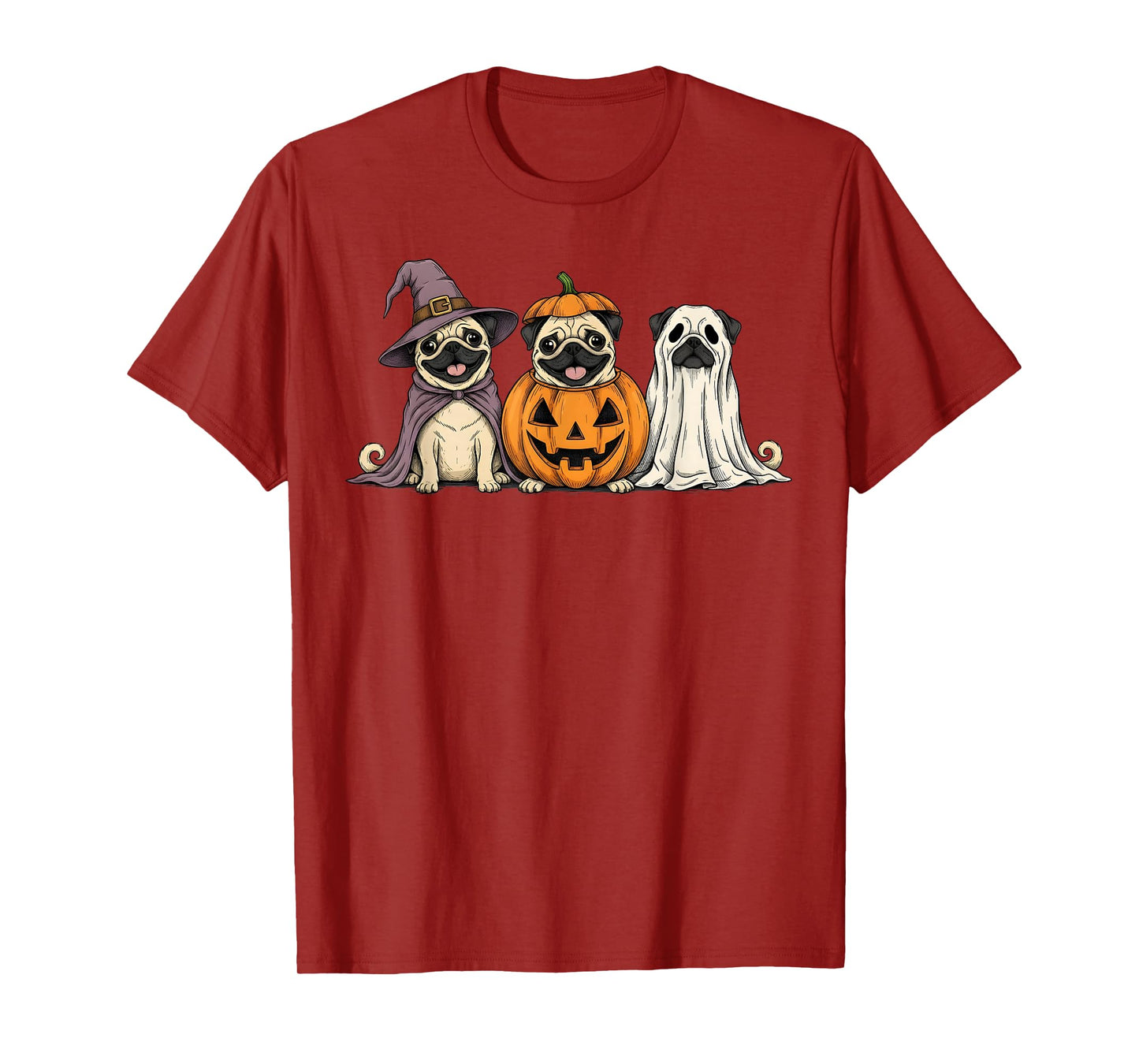 Spooky Ghost Pug Pumpkin Halloween Dog Lover T-Shirt