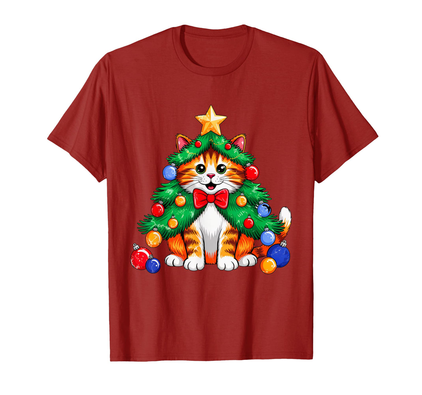 Ginger Cat Christmas Tree Cute Xmas Girls Kids Toddler Women T-Shirt