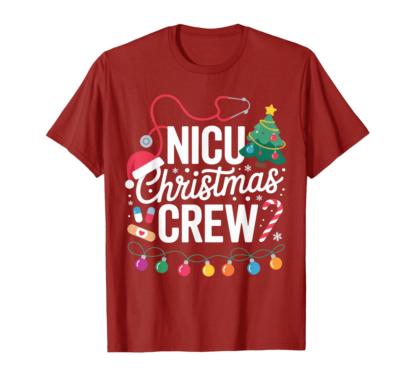 NICU Christmas Crew Nurse Doctor Holiday Lights Shirt T-Shirt