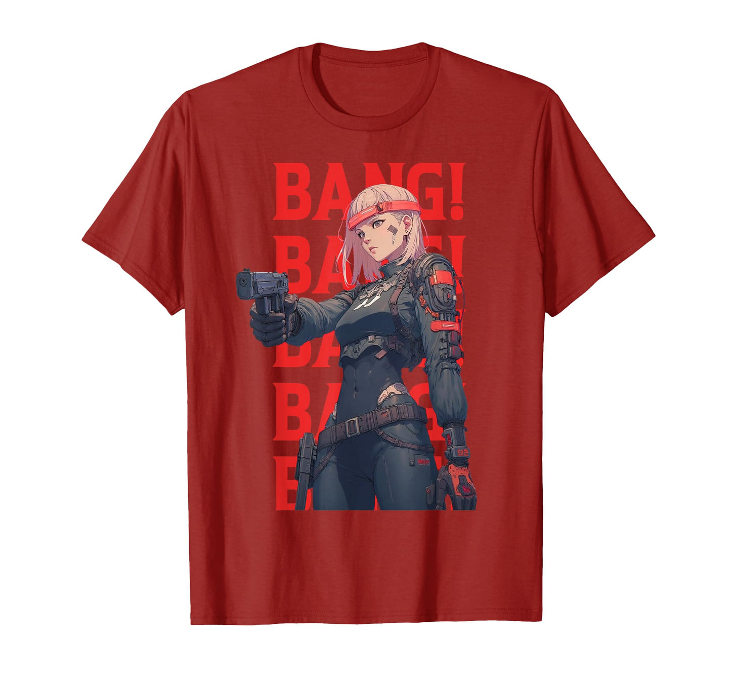 BANG! BANG! BANG! BANG! BANG! Cool Anime Girl Shooting Gun T-Shirt